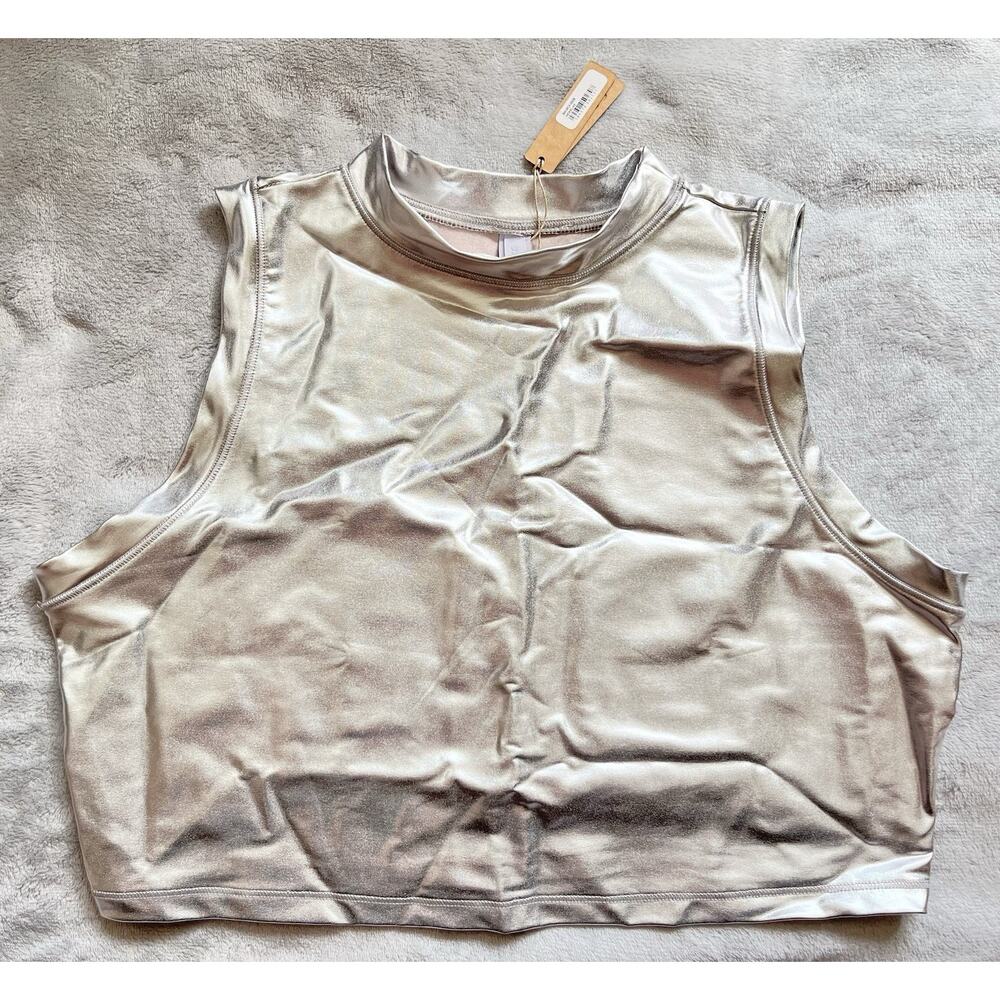 Skims 4X Silver Metallic Mock Neck Swim Tank Nickel Cosplay SW-MCK-0028 NEW